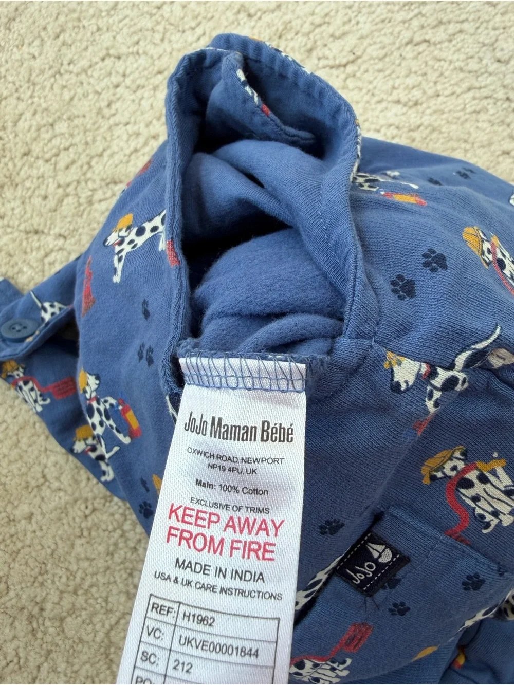Jojo Maman Bebe Size 12-18 Months Dalmatian Dog Fire Hose Blue Overalls